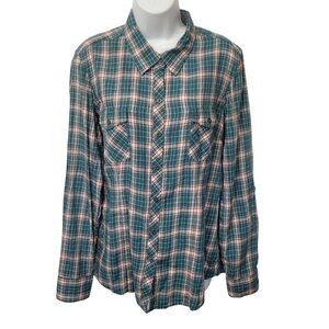 Natural Reflections Shirt Womens L Green‎ Plaid Long Roll Tab Sleeve Button Up